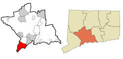 Milford's location within New Haven County and Connecticut