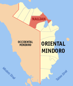 Mapa ng Oriental Mindoro na nagpapakita sa lokasyon ng Naujan.