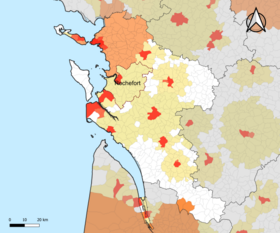 Localisation de l'aire d'attraction de Rochefort dans le département de la Charente-Maritime.