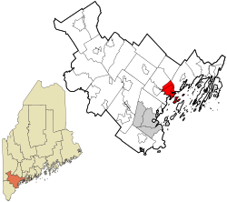 Location in Cumberland County and the state of Maine