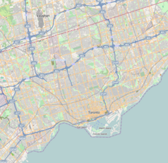 Mapa konturowa Toronto, na dole znajduje się punkt z opisem „Scotia Plaza”