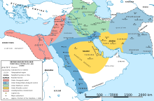 Carte montrant le contrôle territorial des différentes factions pendant de la Deuxième Fitnah