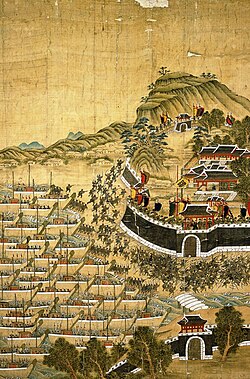 Японські війська беруть місто Пусан (корейська картина кінця 16 століття)