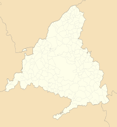 Mapa konturowa wspólnoty autonomicznej Madrytu, na dole po prawej znajduje się punkt z opisem „Chinchón”