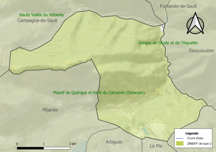 Carte de la ZNIEFF de type 2 sur la commune.