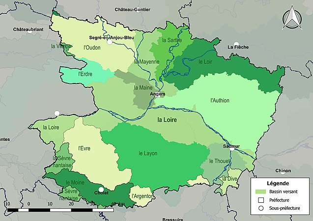 Les principaux bassins versants de Maine-et-Loire.