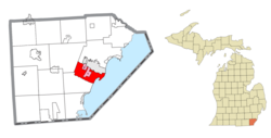 Location within Monroe County and the administered CDPs of South Monroe (1) and West Monroe (2)