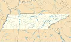 Mapa konturowa Tennessee, po lewej znajduje się punkt z opisem „Three Way”