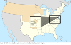 Map of the change to the United States in central North America on March 13, 1847