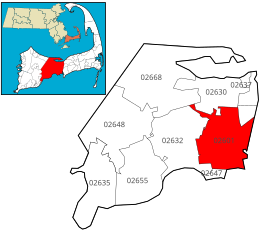 Location of ZIP code 02601 Hyannis within the Town of Barnstable, county, and state