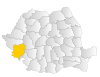 Map of Romania highlighting Caraș-Severin County