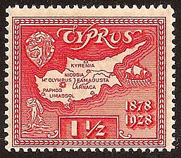 Stamp marking 50 Years of Cyprus under British rule in 1928
