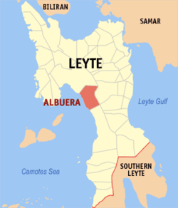 Mapa ng Leyte na nagpapakita sa lokasyon ng Albuera.