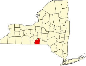 Map of New York highlighting Tioga County