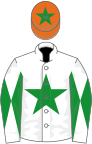 White, green star, diabolo on sleeves, orange cap, green star