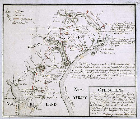 Mapa Hessià de la campanya, entre el 25 d'agost i 26 de setembre de 1777