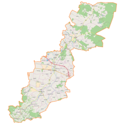 Mapa konturowa powiatu przeworskiego, na dole znajduje się punkt z opisem „Krzeczowice”