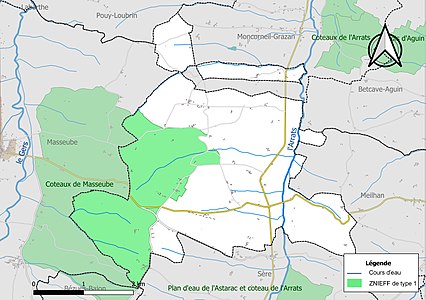 Carte de la ZNIEFF de type 1 sur la commune.