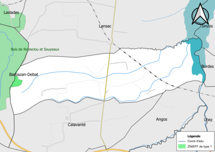 Carte de la ZNIEFF de type 1 sur la commune.