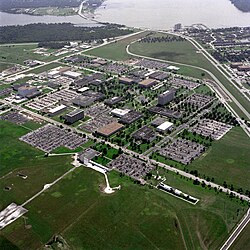 A NASA Johnson Space Center – Johnson Űrközpont – légifényképe Houstonban, 1989-ből
