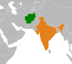 Map indicating locations of Afghanistan and India