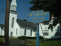 Bethayres in the township, with Huntingdon Valley Presbyterian Church in the background