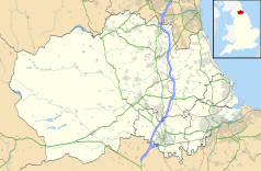 Mapa konturowa Durham, na dole po prawej znajduje się punkt z opisem „Stockton-on-Tees”