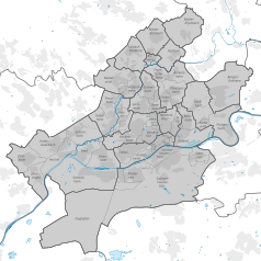 Mapa konturowa Frankfurtu nad Menem, w centrum znajduje się punkt z opisem „Innenstadt IOrtsbezirk Innenstadt I”