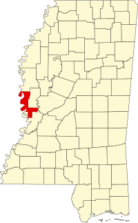 Locatie van Issaquena County in Mississippi