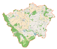 Mapa konturowa powiatu ząbkowickiego, u góry po prawej znajduje się punkt z opisem „Bożnowice”