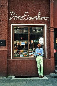 Lesbian and gay bookstore Prinz Eisenherz [de; es], Bülowstraße 17 (1980) Standing: Prof. James Steakley (author / translator)