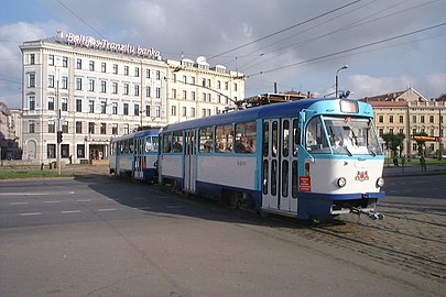 Tatra T3А в Риге со штанговым токосъёмом