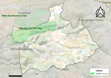 Carte de la ZNIEFF de type 1 sur la commune.