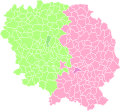 Les arrondissements depuis 2017 : Aubusson (rose), Guéret (vert)