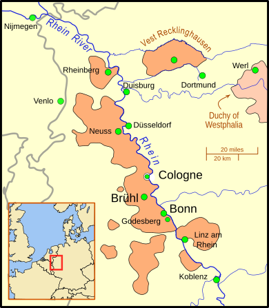 Map showing territory of the Electorate, with inset map showing location of Electorate in northern Europe