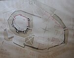 Plan du château montrant (en noir) les parties arrasées lors de la Révolution.