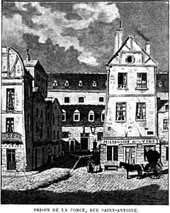 La prison de la Force, vue de la rue Saint-Antoine (dessin, 1821).