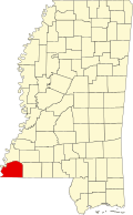 ウィルキンソン郡の位置を示したミシシッピ州の地図