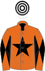 Orange, black star, diabolo on sleeves, white and black hooped cap