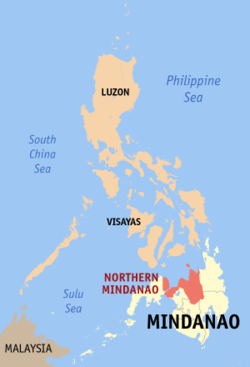 Mapa sa Pilipinas nga nagapakita kon asa ang Amihanang Mindanao (Rehiyon X)