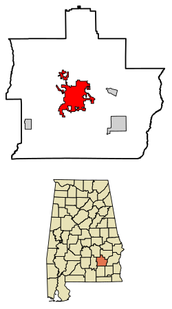 Location of Troy in Pike County, Alabama.