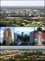 Top: Planoise from Rosemont Hill. Centre: the tower of Planoise; Époisses sector; the Diversity statue. Bottom: View from the hill of Planoise.