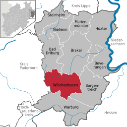 Läget för staden Willebadessen i Kreis Höxter