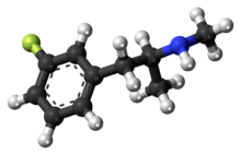 Ball-and-stick model of the 3-fluoromethamphetamine molecule