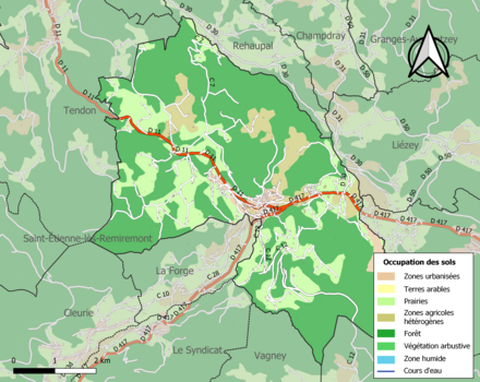 Carte en couleurs présentant l'occupation des sols.