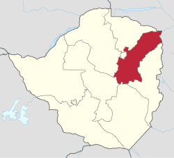 Mashonaland Eastin sijainti Zimbabwen kartalla.
