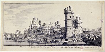 La tour de Nesle et l'hôtel de Nevers par Martin Zeiller, 1656.