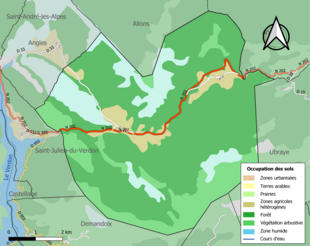 Carte en couleurs présentant l'occupation des sols.