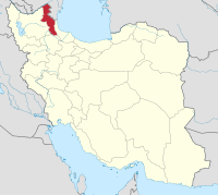 イランにおけるアルダビール（塗りつぶし部）。