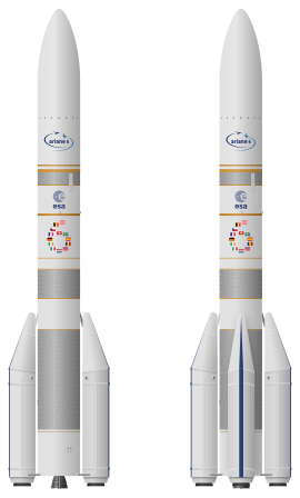 Illustration of the two Ariane 6 variants planned, A62 (left) and A64 (right)